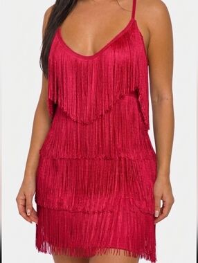 NEW NWT Vibrant Hot Pink Fringe Flapper Dress Medium